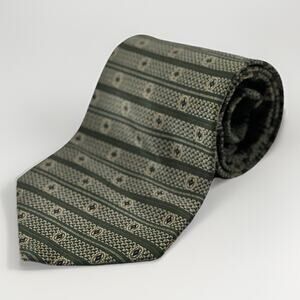 Stafford 100% Silk Tie Green Gold Navy Geometric Pattern Made in Italy 57”